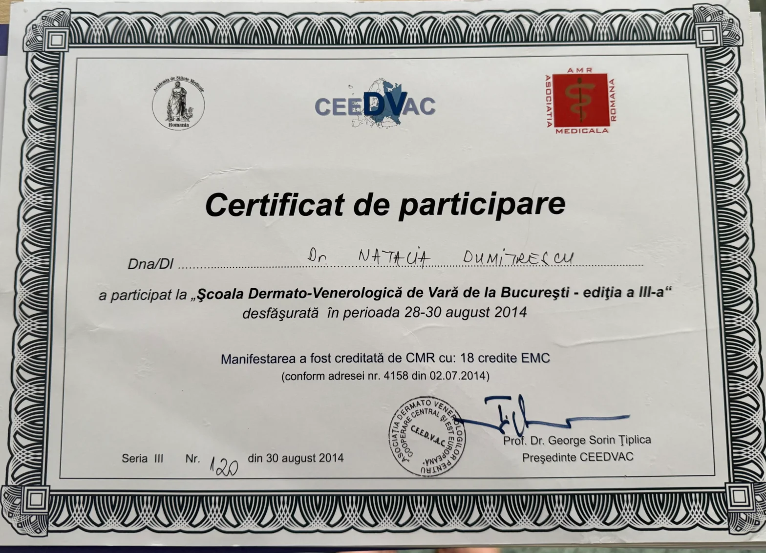 Experienta profesionala Doctor Dermatolog Natalia Dumitrescu